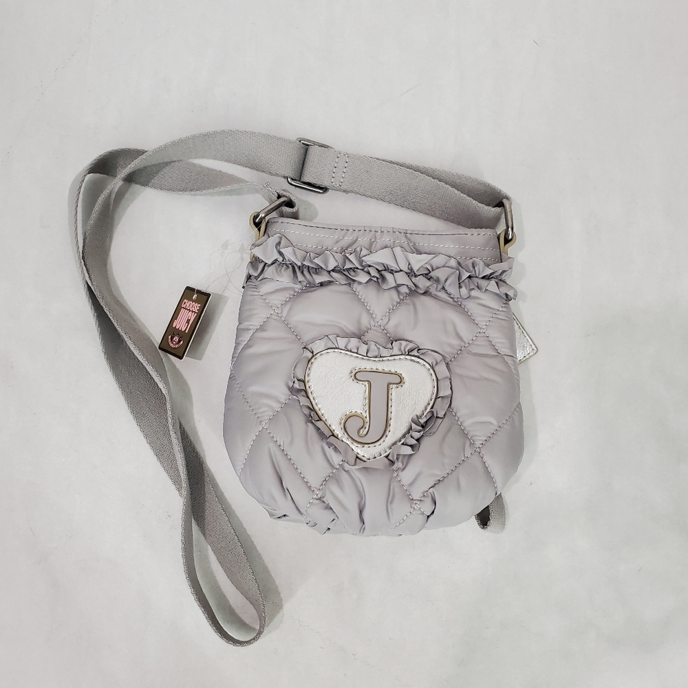 Juicy Couture Gray Nylon Quilted Swing Bag/Crossbody Bag Y2K YSRU1092 Silver NWT - Picture 3 of 16